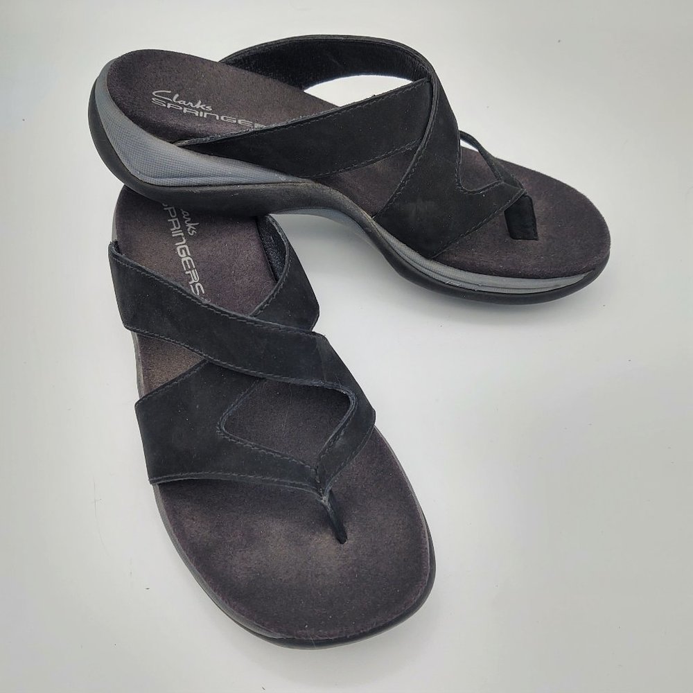 Clarks Springers Black Suede Slip on Sandal 6.5